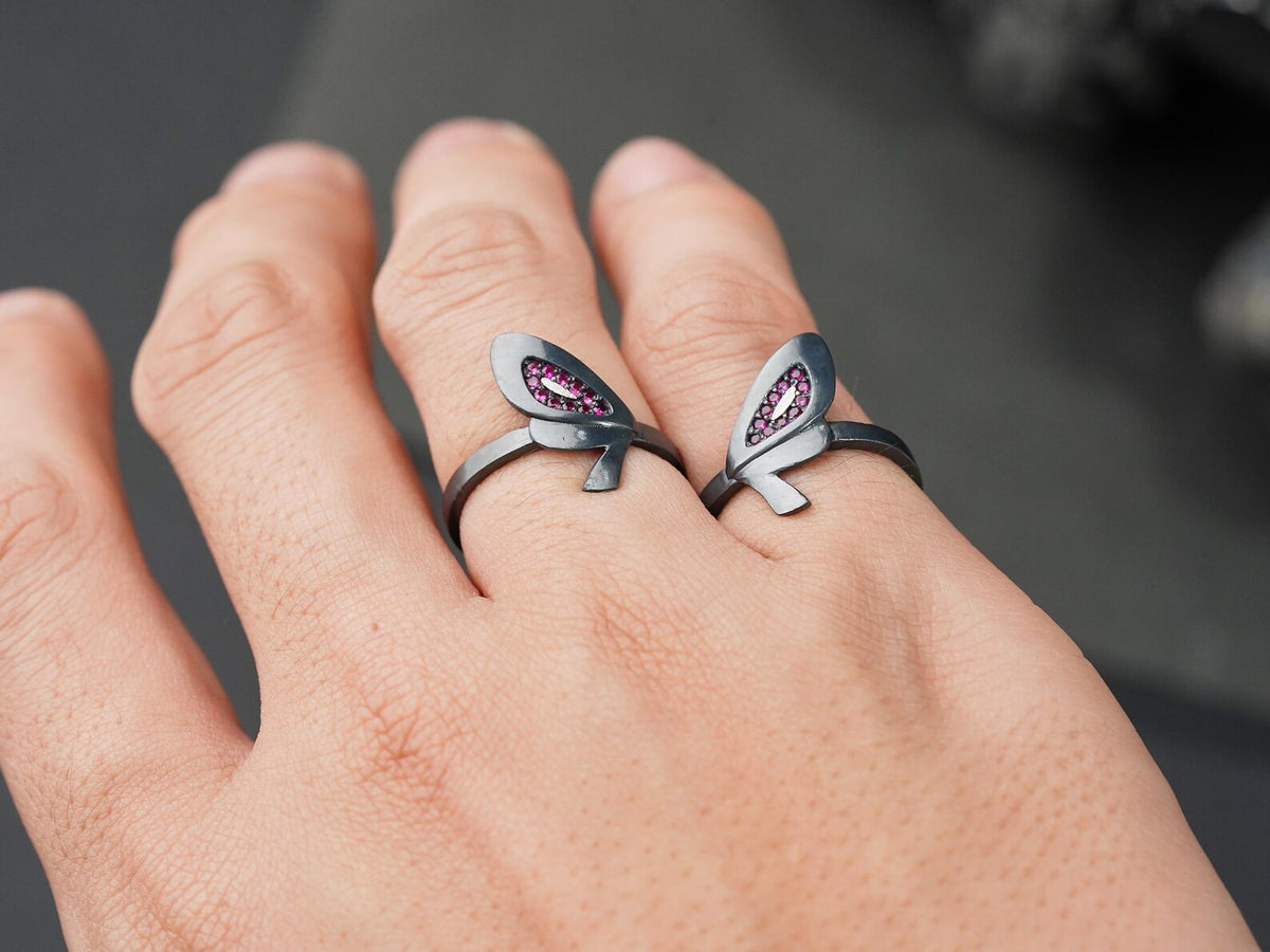Valorant Clove Heart & Butterflies Ring - Sterling Silver