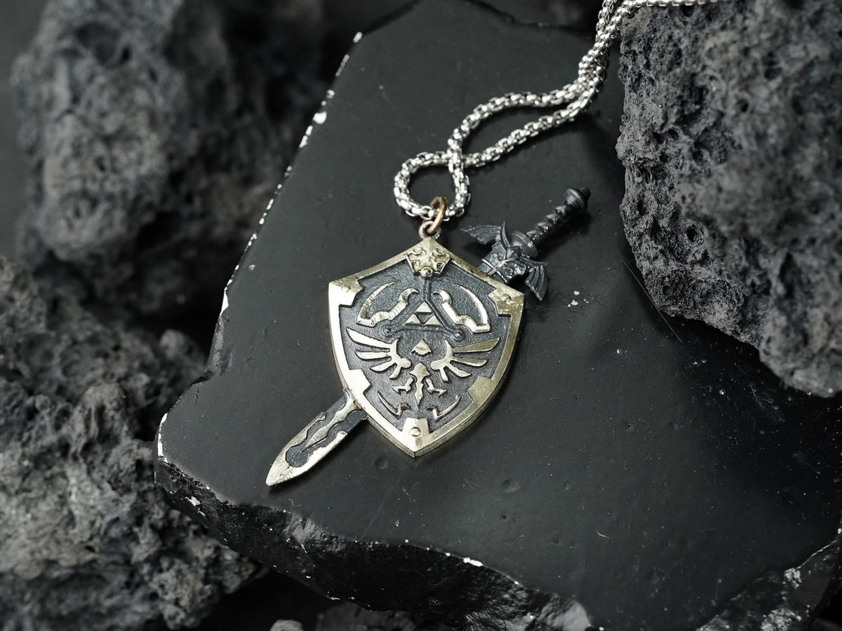 Zelda Master Sword & Hylian Shield Necklace - 950 Silver