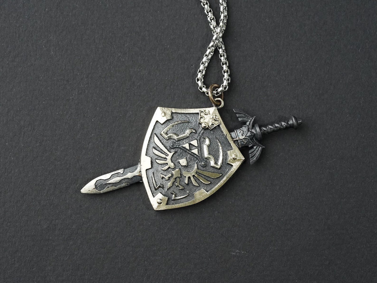 Zelda Master Sword & Hylian Shield Necklace - 950 Silver
