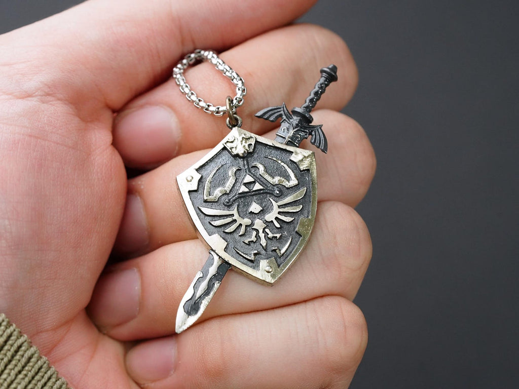 Zelda Master Sword & Hylian Shield Necklace - 950 Silver