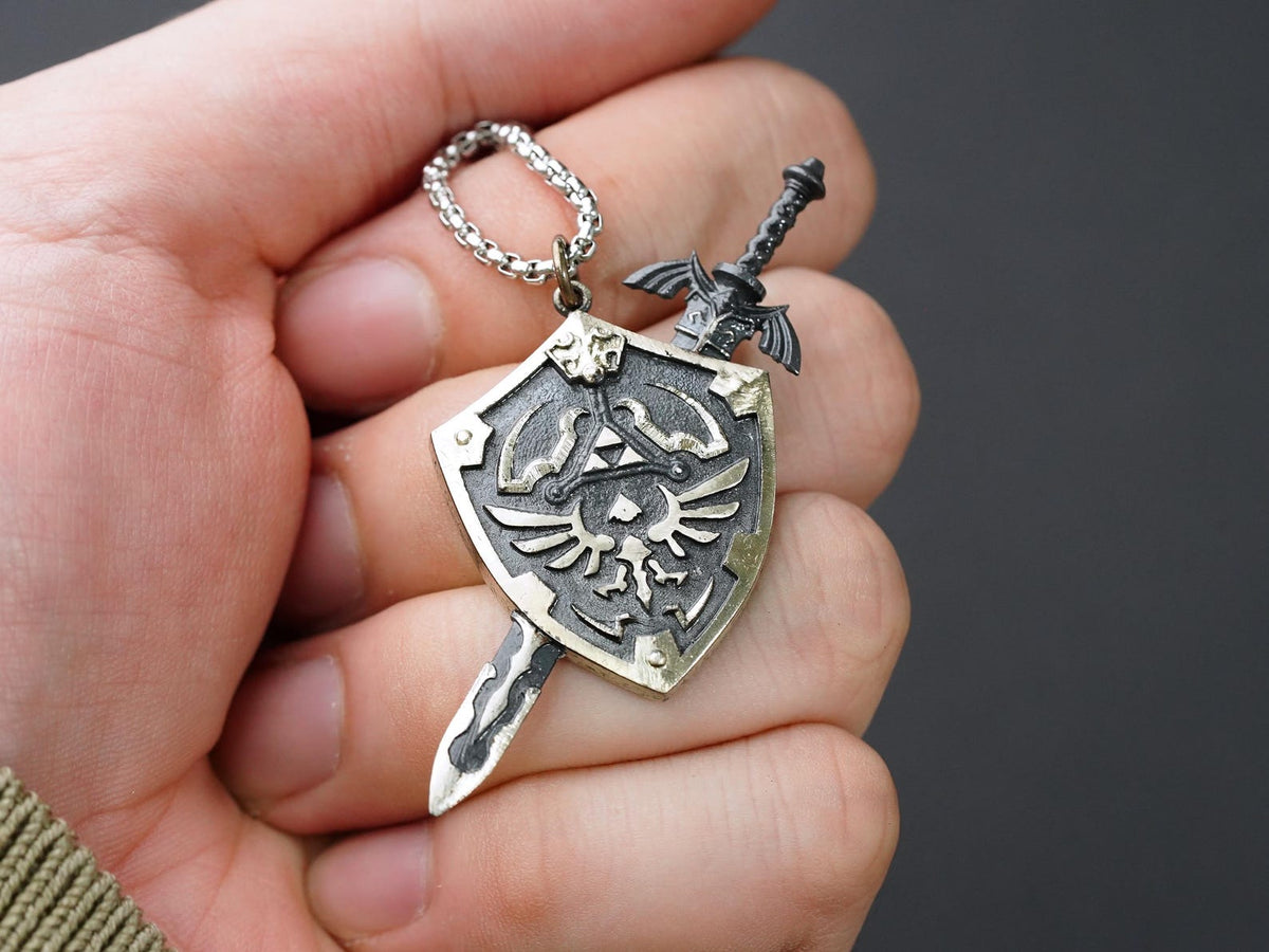 Zelda Master Sword & Hylian Shield Necklace - 950 Silver