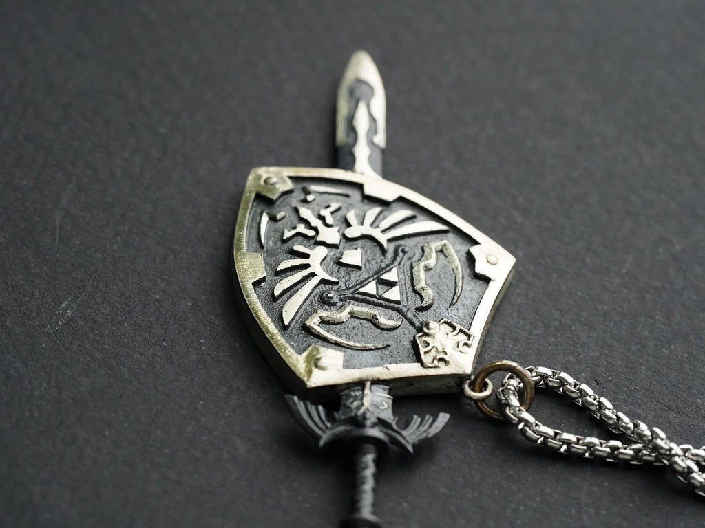 Zelda Master Sword & Hylian Shield Necklace - 950 Silver