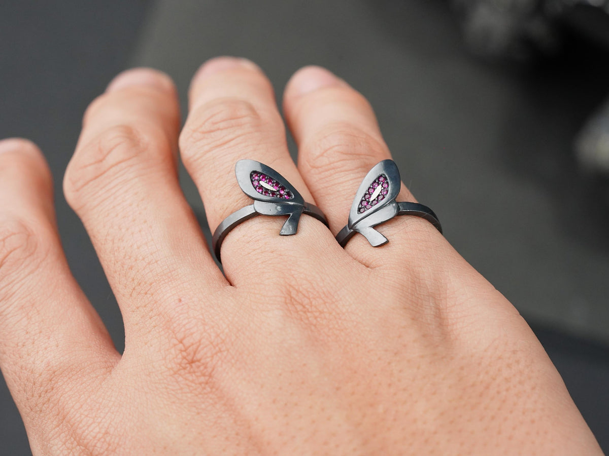 Valorant Clove Heart & Butterflies Ring - Sterling Silver