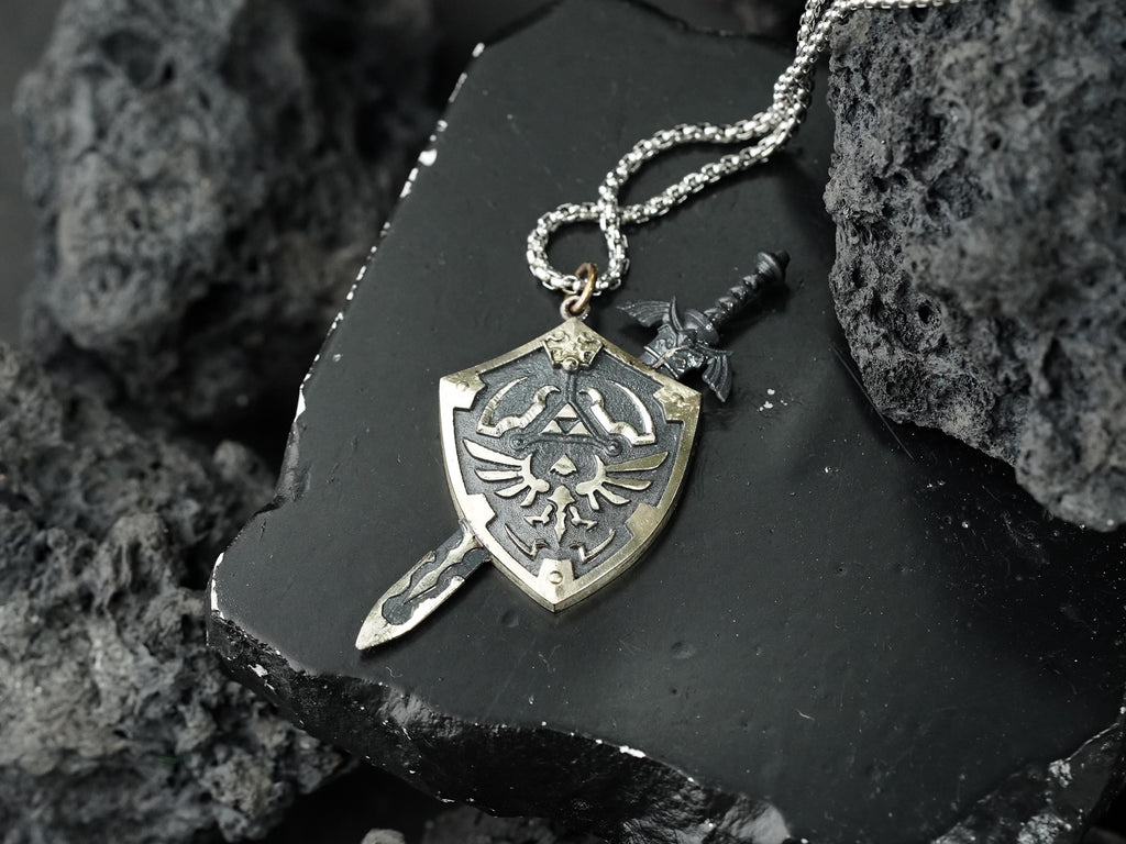 Zelda Master Sword & Hylian Shield Necklace - 950 Silver