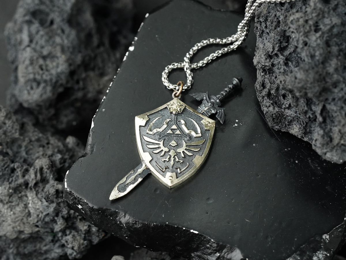 Zelda Master Sword & Hylian Shield Necklace - 950 Silver
