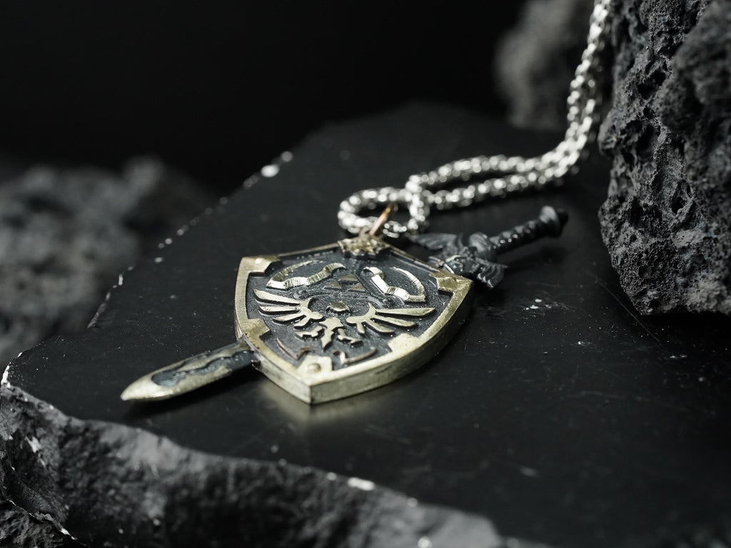 Zelda Master Sword & Hylian Shield Necklace - 950 Silver