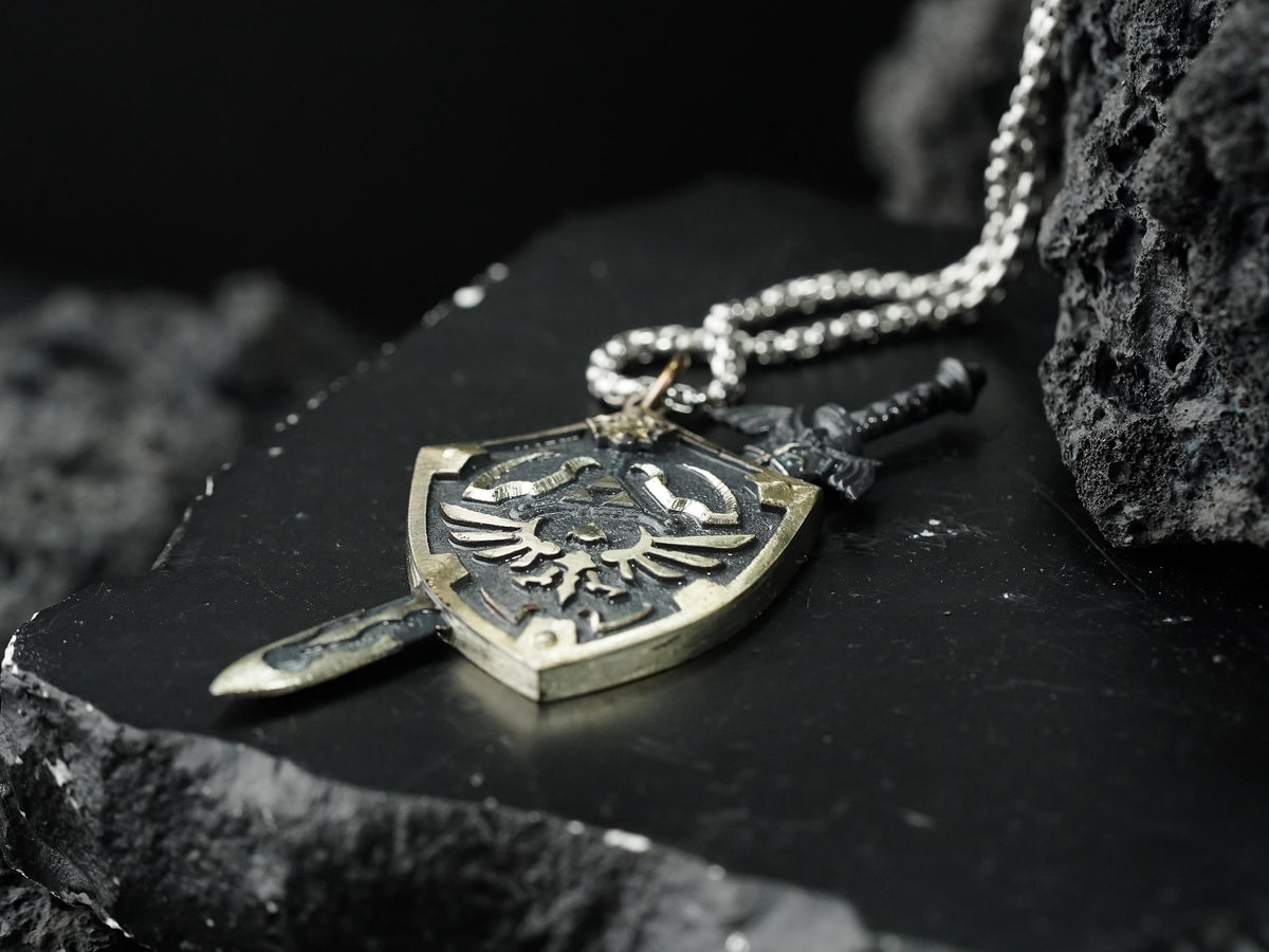 Zelda Master Sword & Hylian Shield Necklace - 950 Silver