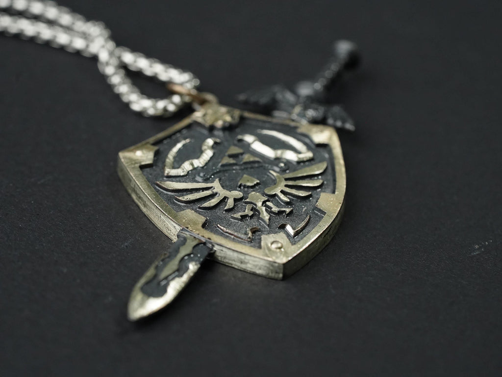Zelda Master Sword & Hylian Shield Necklace - 950 Silver