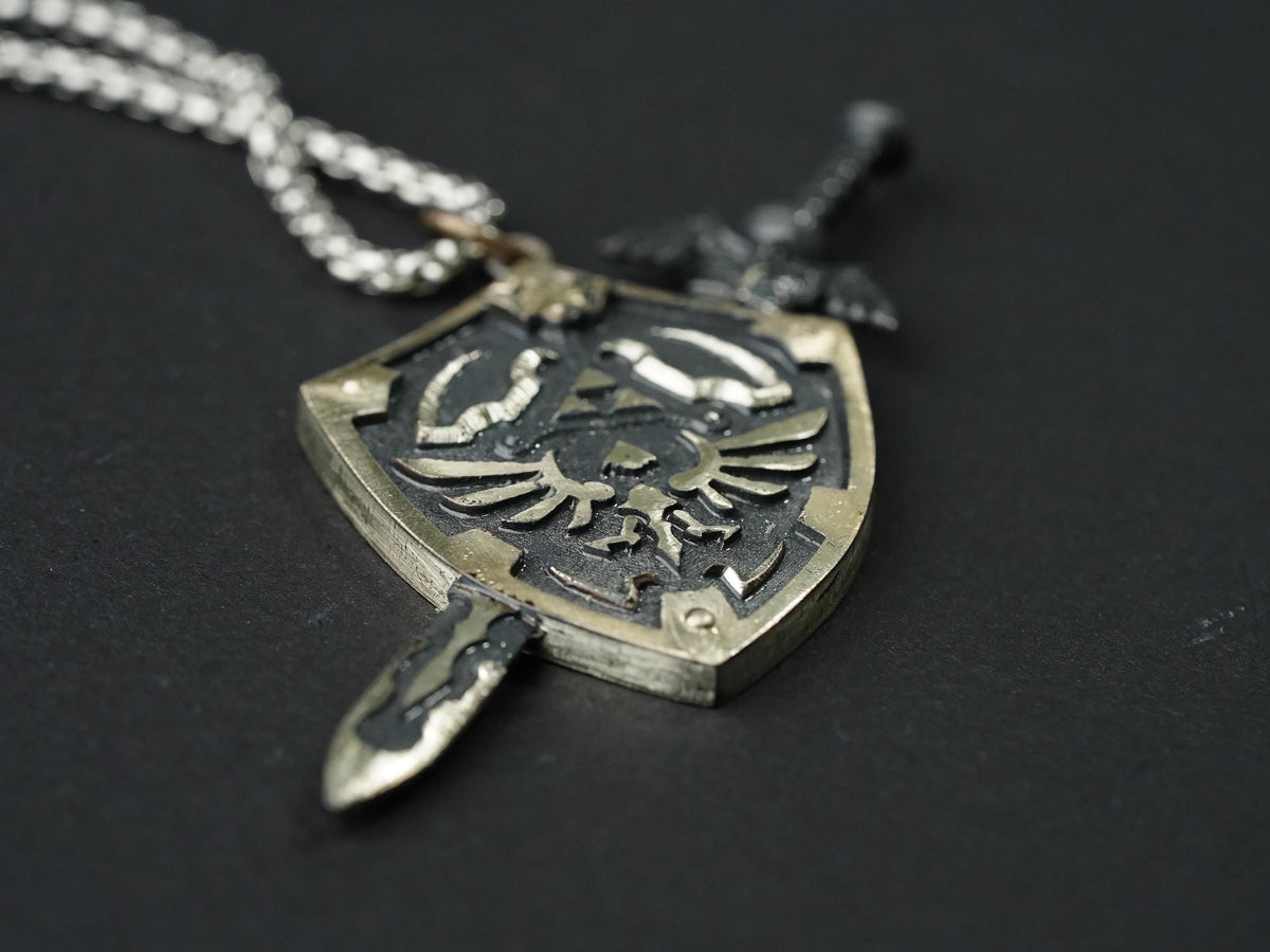 Zelda Master Sword & Hylian Shield Necklace - 950 Silver